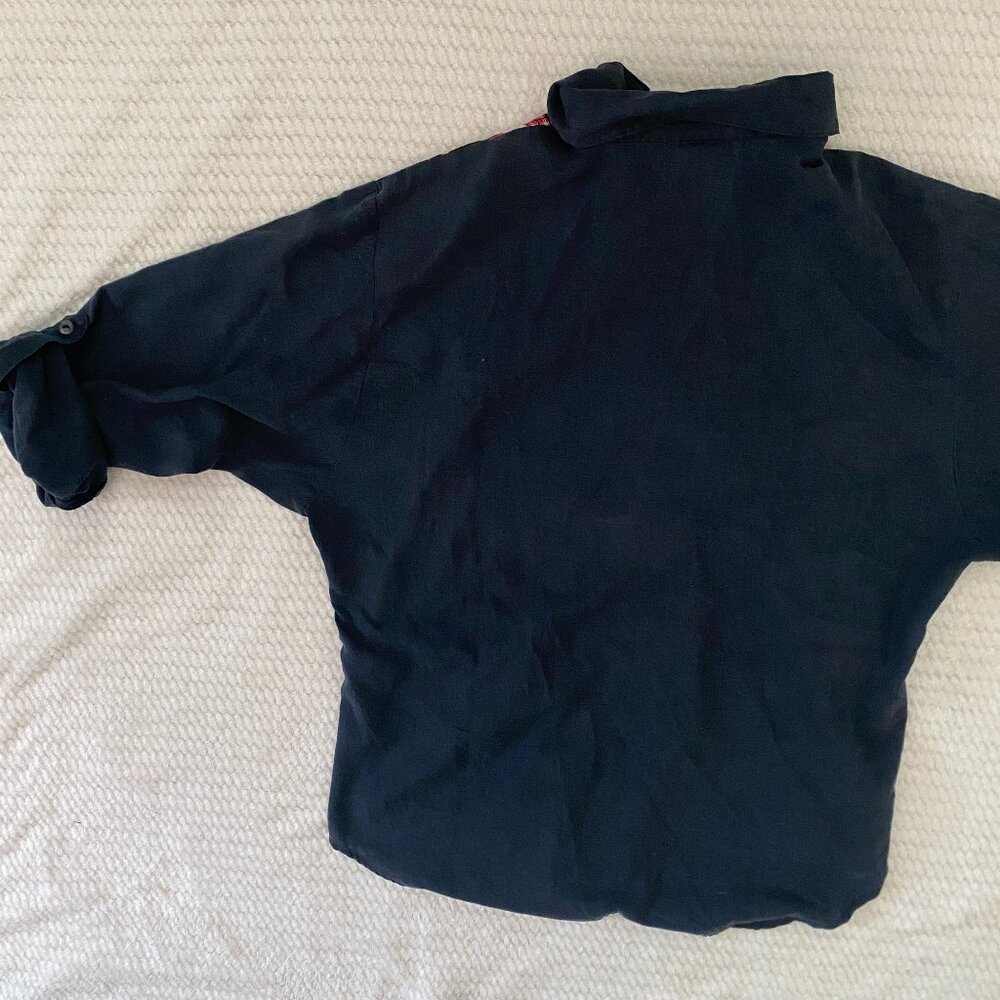 Vintage Teddy Bear Button Up Patchwork Black Silk… - image 5